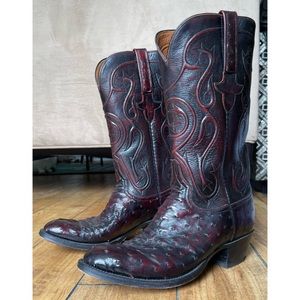 Lucchese Black Cherry Ostrich Cowboy Boots